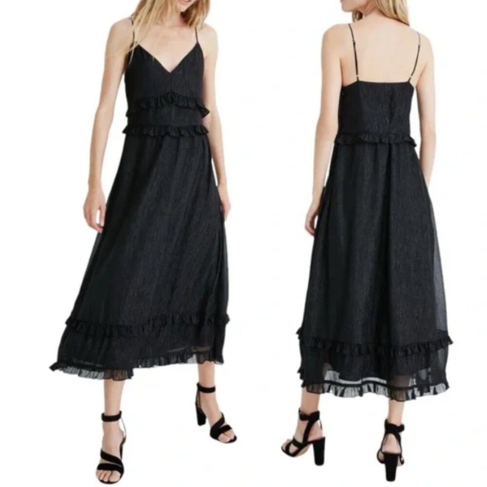 Madewell Black Shimmer Spaghetti Strap Midi Dress